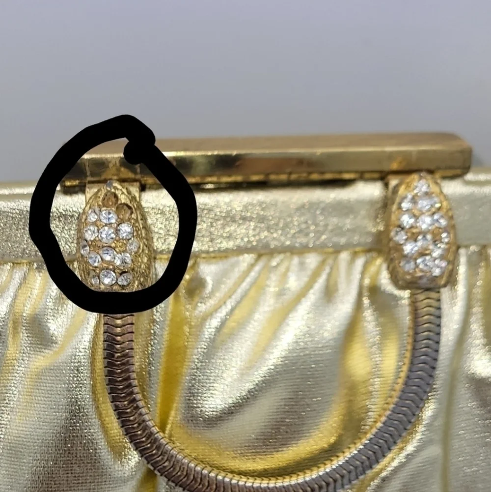 Vintage Andé Gold Clutch With Rhinestone Details Clasp.